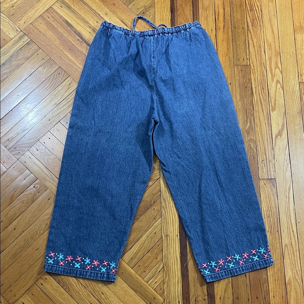 AMI Drawstring Embroidered Denim Pants Size Small - Picture 2 of 4